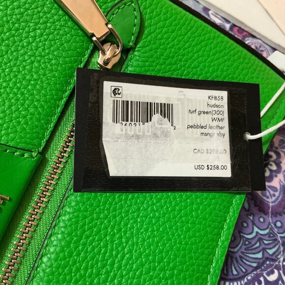 KATE SPADE Hudson Messenger Crossbody Bag Turf Green Blue White Pebbled Leather - Picture 7 of 7